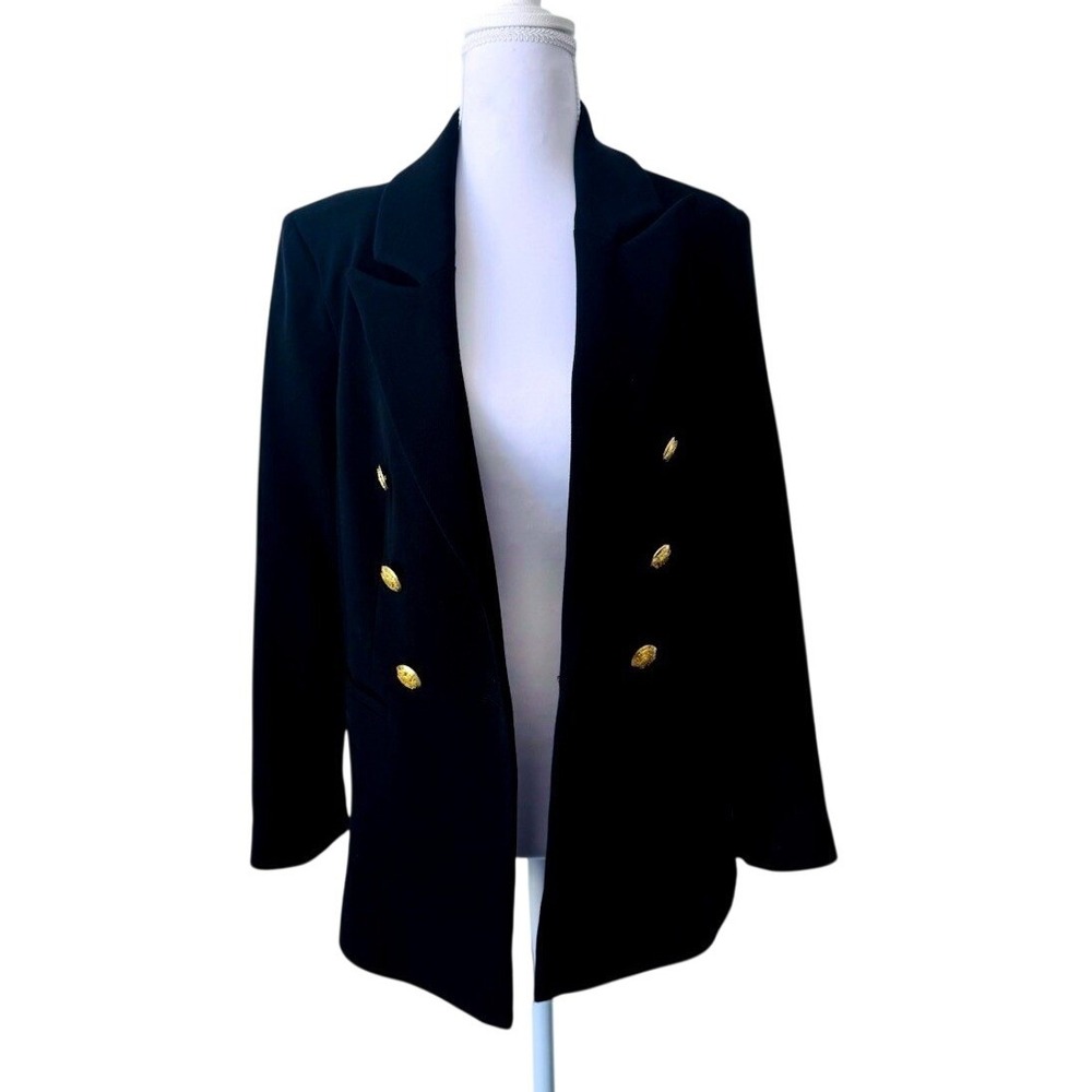 Robert Ellis Blazer Double Breasted Women S Black Gold Button Floral Lining - Picture 3 of 7